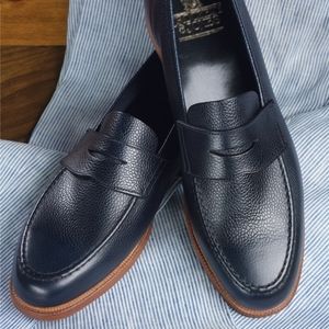 Crockett & Jones Harvard Loafer in Navy Pebble Grain